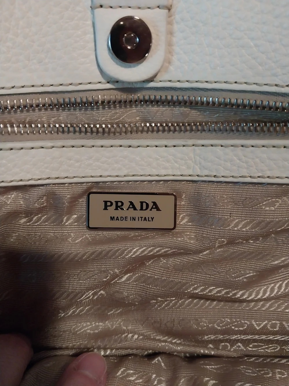 Prada Cream Leather Shoulder Tote with Buckle Flap Pockets